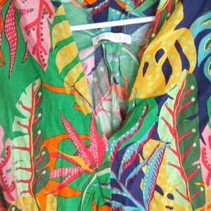 Karlie Green Multicolor Tropical Print Blouse